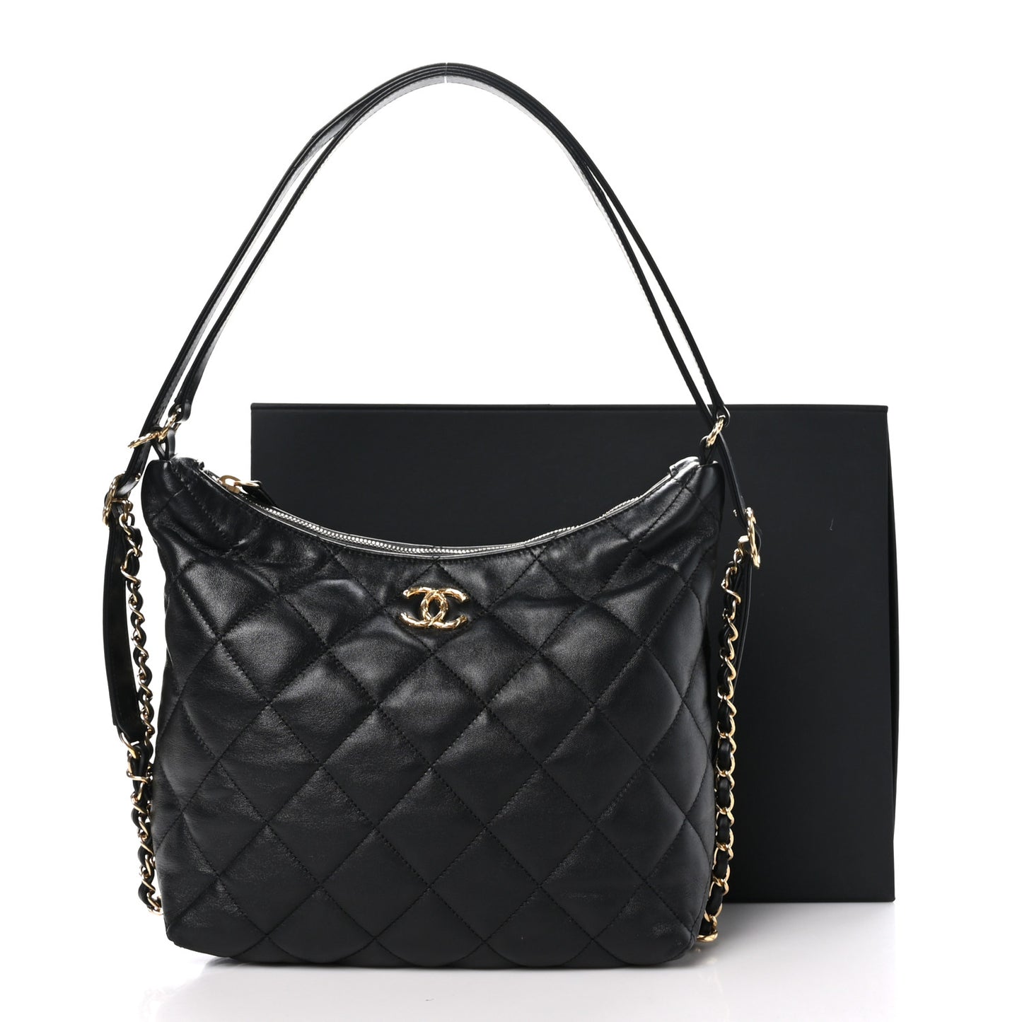 Lambskin Quilted Maxi Hobo Black
