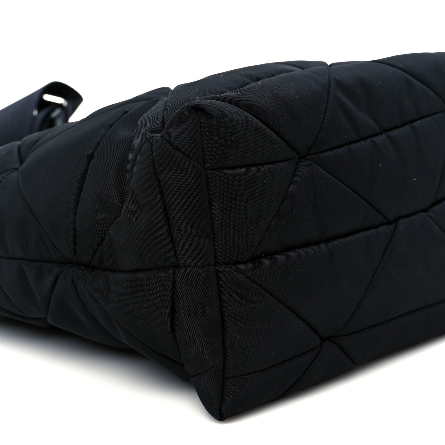 Re-Nylon Nappa Triangle Quilted Padded Double Handled Zip Pocket Tote Black