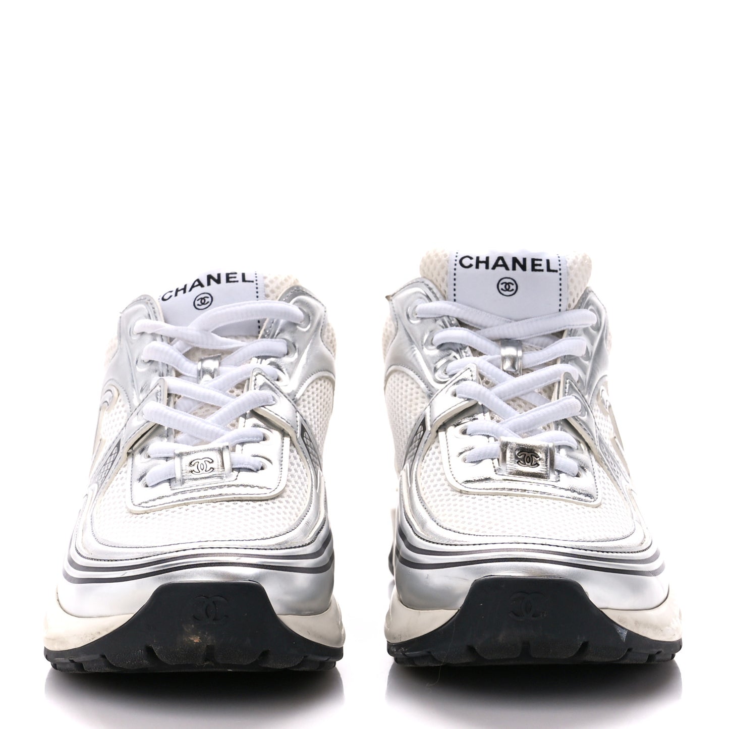 Fabric Laminated Calfskin Stretch CC Sneakers 39 White Silver