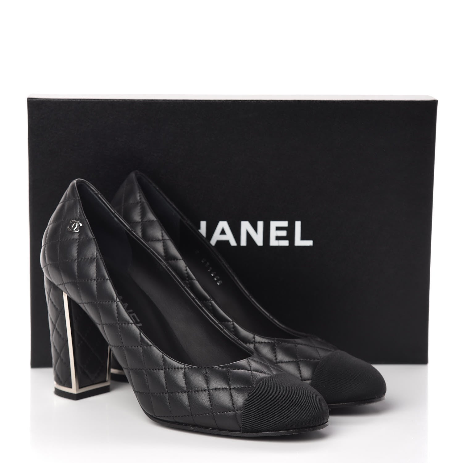 Chanel Lambskin Grosgrain Quilted Cap Toe CC Pumps 39 Black 15 of 15
