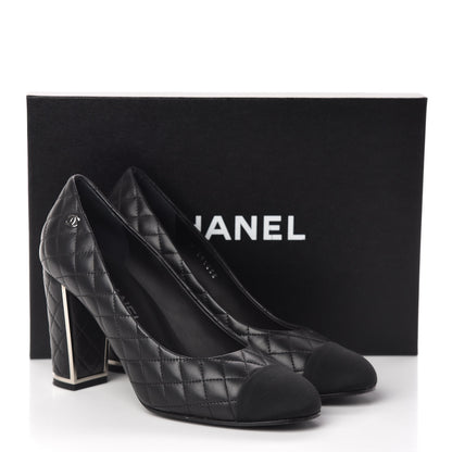 Chanel Lambskin Grosgrain Quilted Cap Toe CC Pumps 39 Black 15 of 15