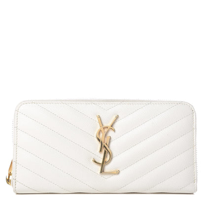 Saint Laurent Grain De Poudre Matelasse Chevron Monogram Zip Around Wallet Porcellana 1 of 10