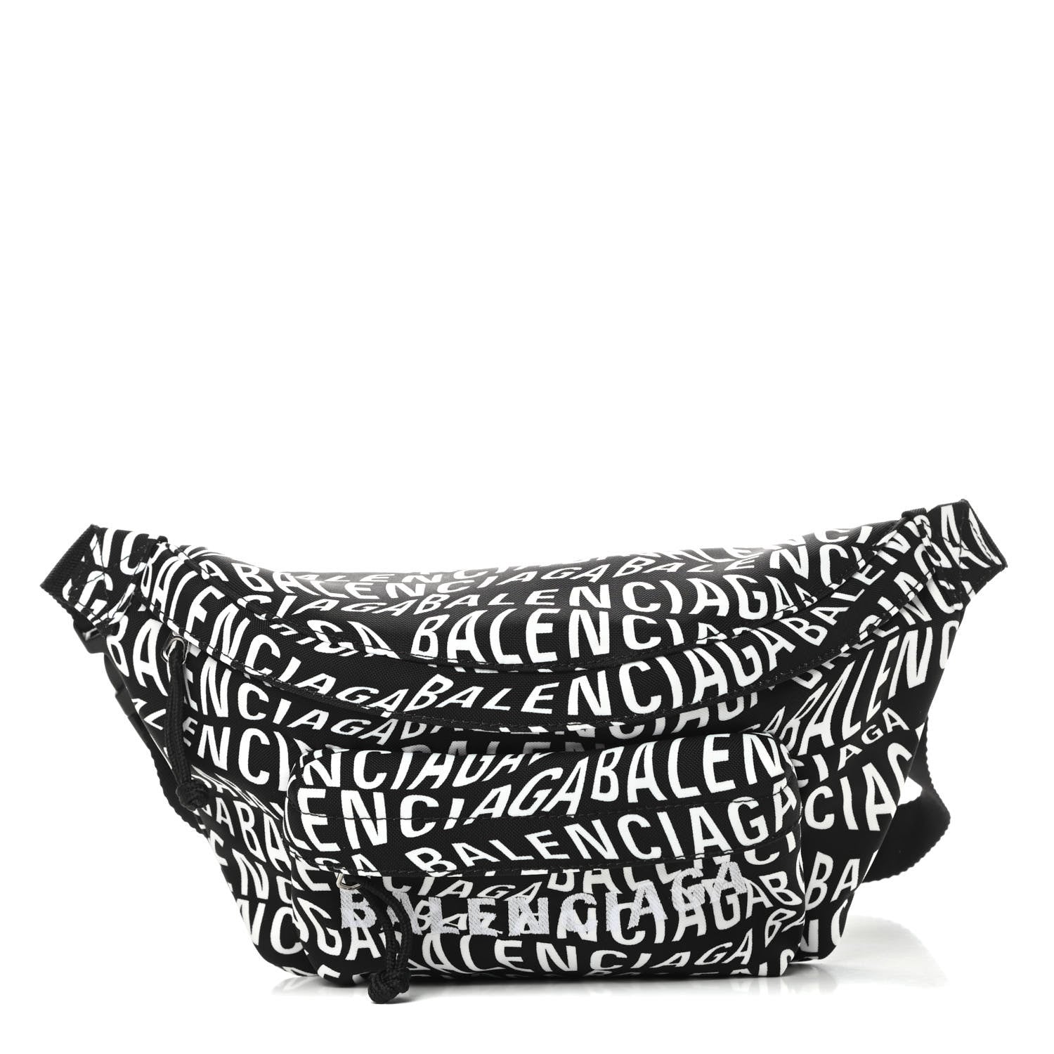 Balenciaga Nylon Wave Logo Print Wheel Beltpack Black White 1 of 10