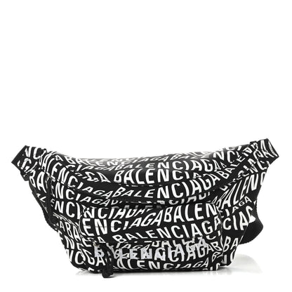 Balenciaga Nylon Wave Logo Print Wheel Beltpack Black White 1 of 10