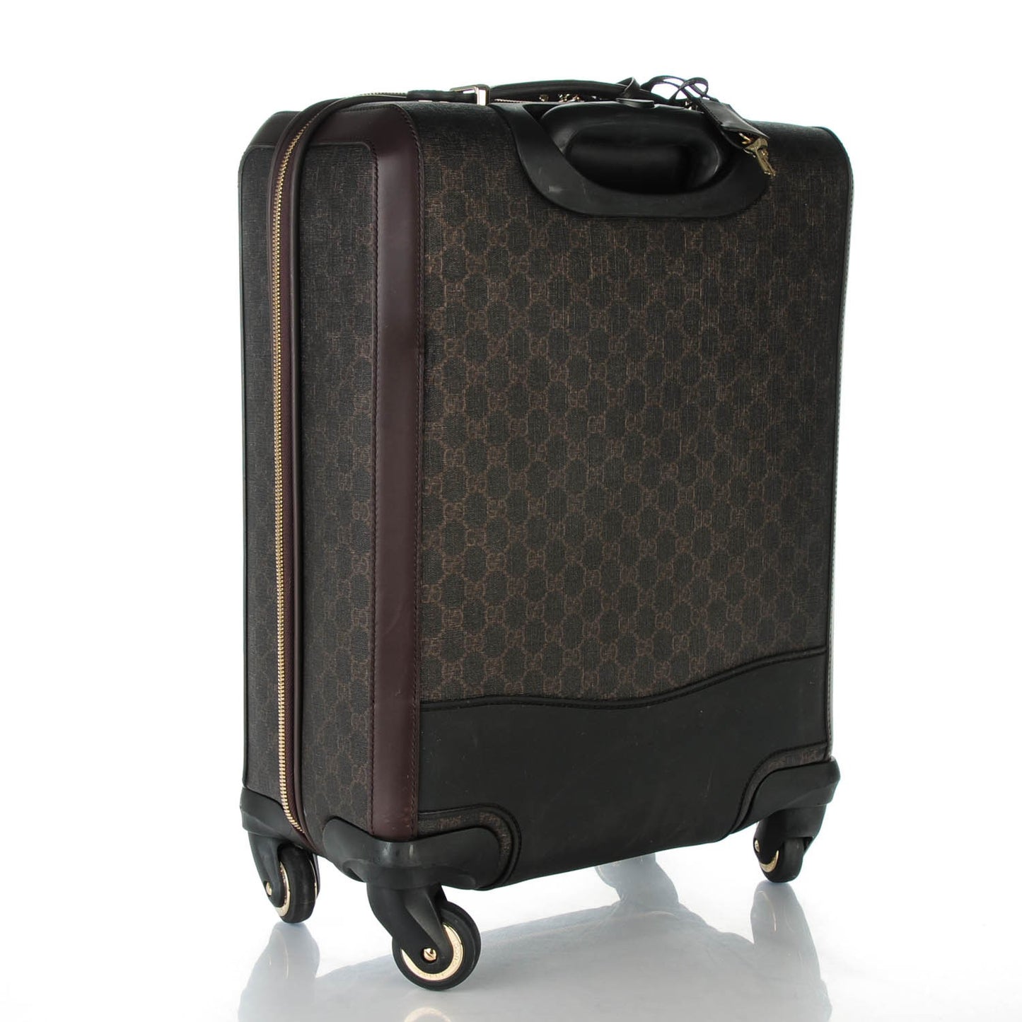 GG Supreme Monogram Four Wheel Carry On Suitcase Dark Brown