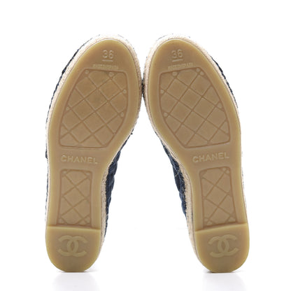 Chanel Denim Toile Embossed CC Espadrilles 36 Navy Black 5 of 7