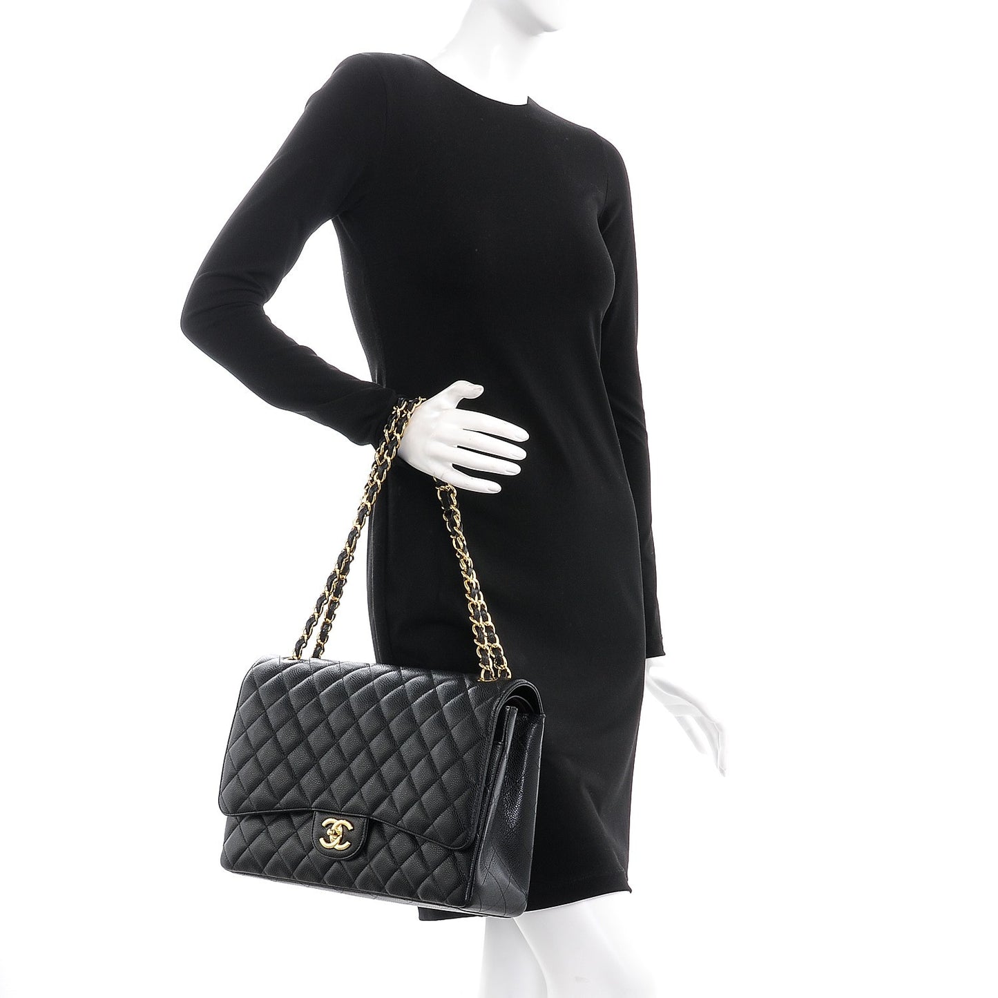 Caviar Quilted Maxi Double Flap Black