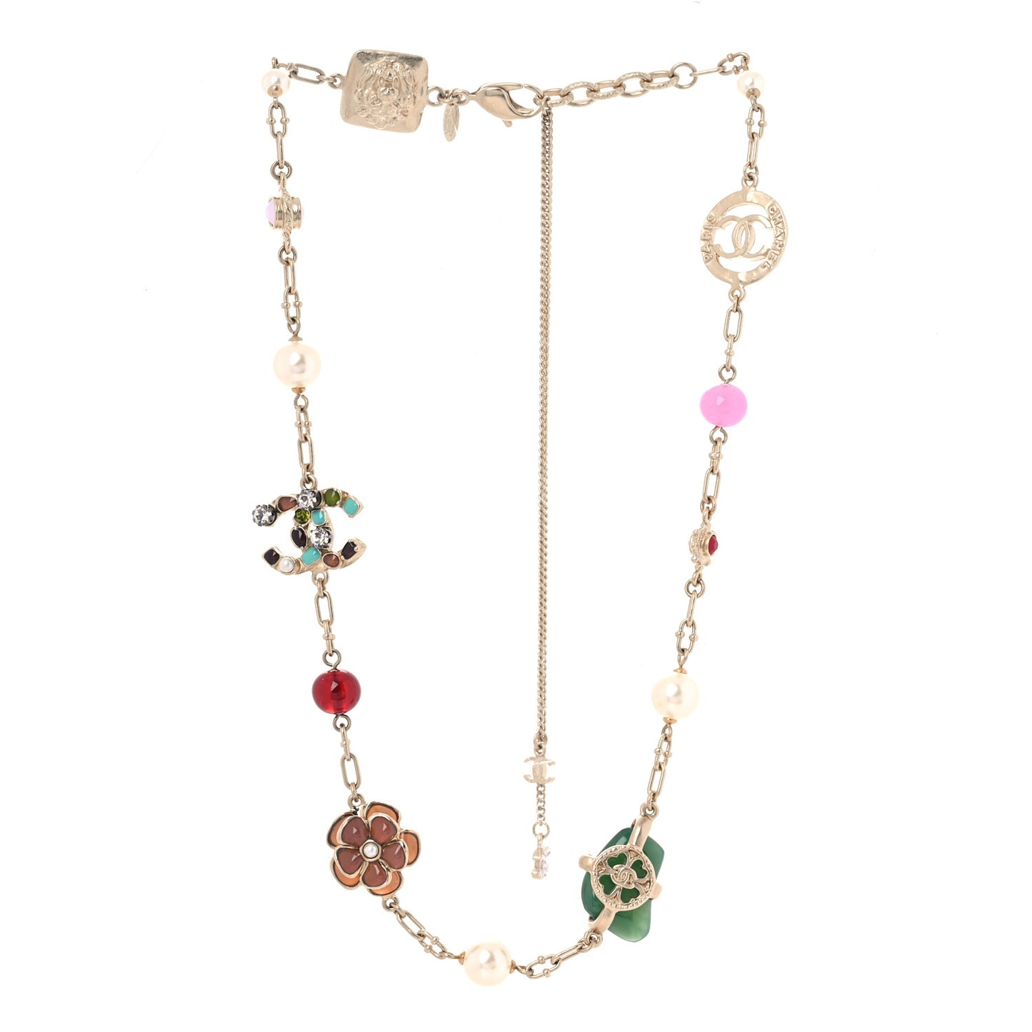 Gripoix Crystal Pearl CC Floral Short Necklace Gold Multicolor