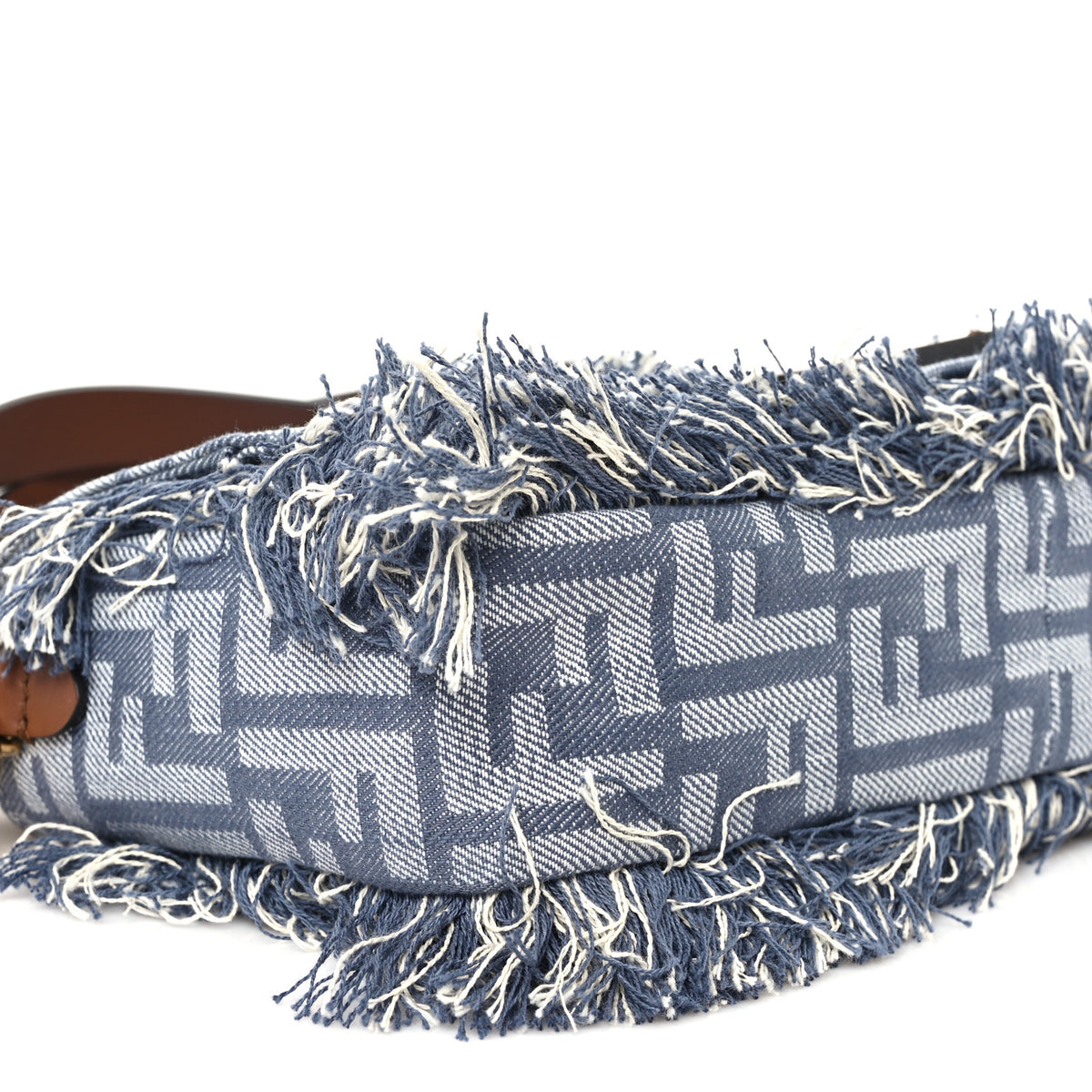 Fendi Denim Vitello Fringe FF Embroidered Baguette Myrtle Dark Nut 8 of 9