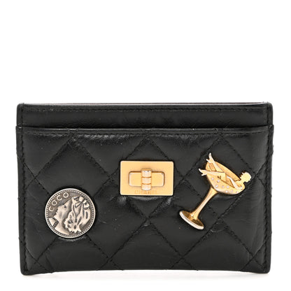 Chanel Aged Calfskin Quilted Lucky Charms Reissue Card Holder Black 1 of 7