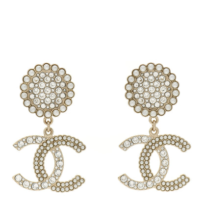 Chanel Crystal Pearl CC Drop Round Earrings Gold 1 of 4