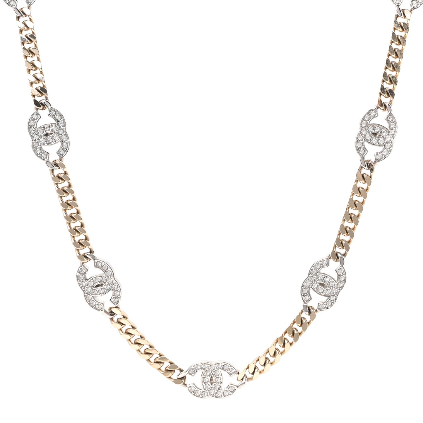 Crystal Chain CC Link Necklace Gold Silver