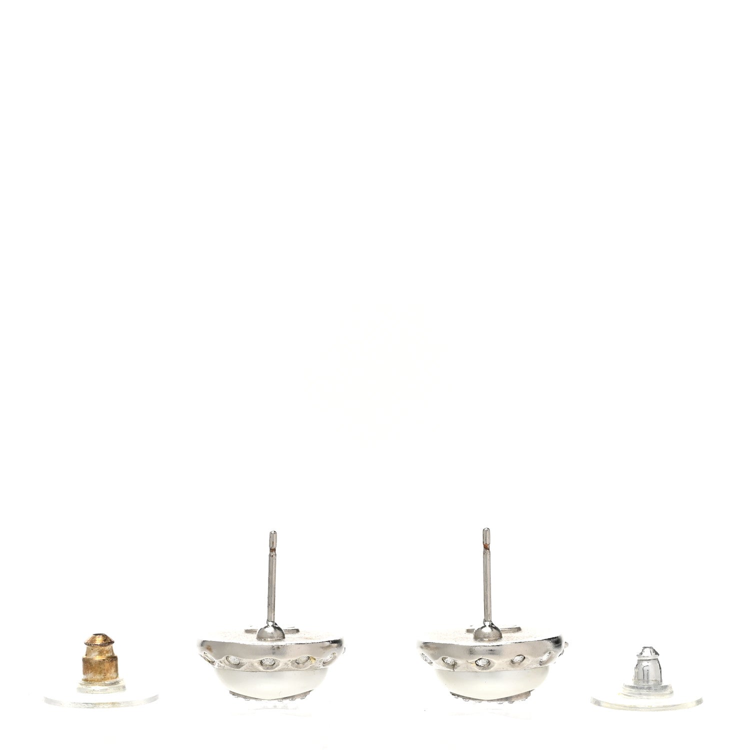 Chanel Pearl Crystal CC Round Earrings Silver 3 of 5