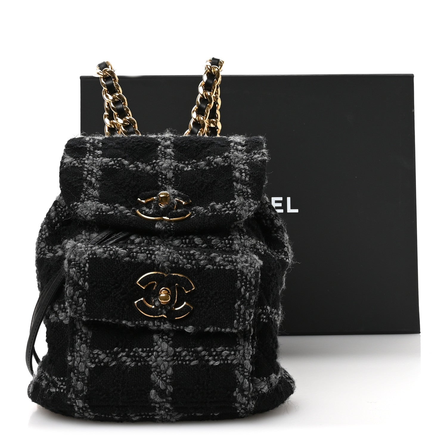 Chanel Wool Tweed Elegant Backpack Black Grey 1806583 – FASHIONPHILE