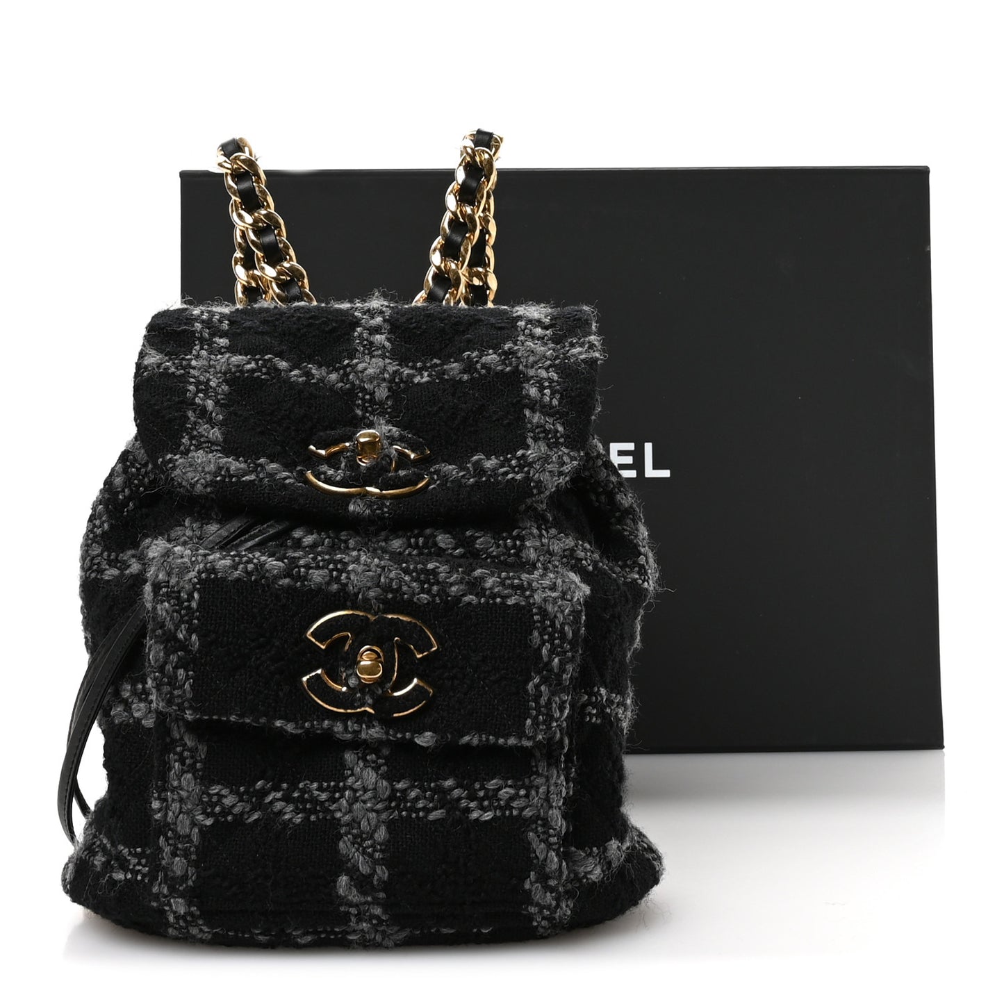 Wool Tweed Elegant Backpack Black Grey