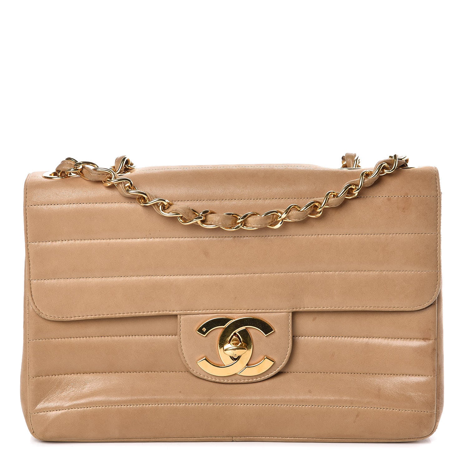 Chanel Lambskin Horizontal Quilt Jumbo Single Flap Beige 1 of 19