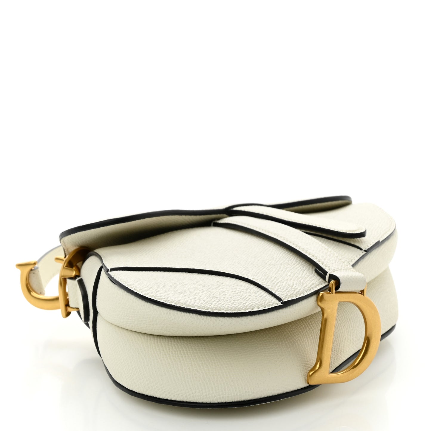 Grained Calfskin Mini Saddle Bag White