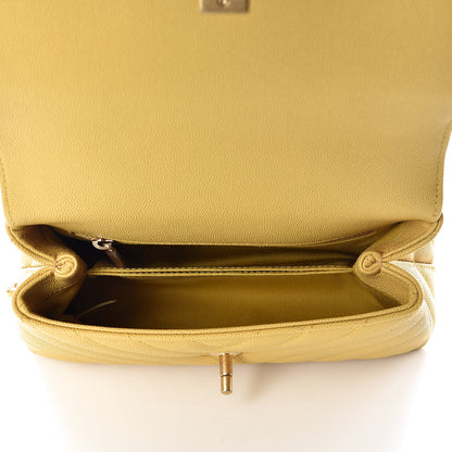 Chanel Caviar Chevron Quilted Mini Coco Handle Flap Yellow 5 of 14
