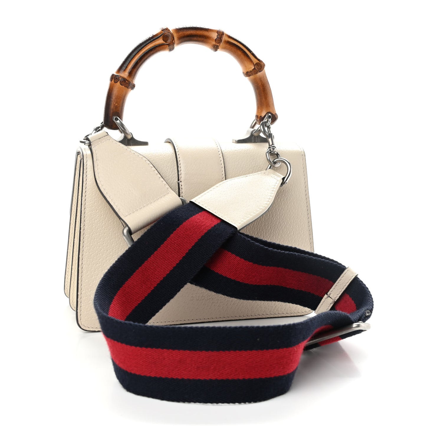 Textured Calfskin Crystal Bamboo Web Mini Dionysus Top Handle Bag Mystic White