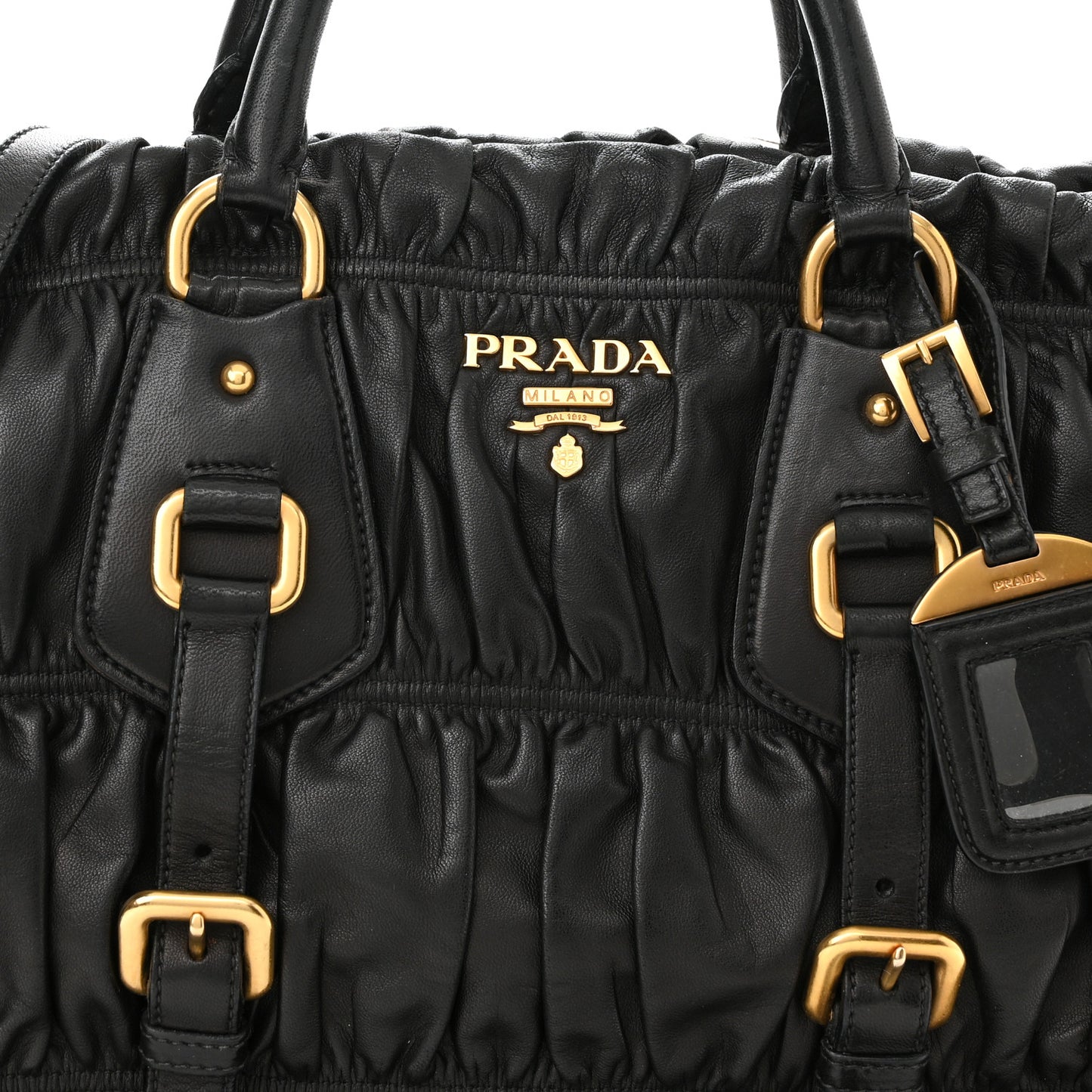 Nappa Gaufre Buckle Shoulder Bag Black