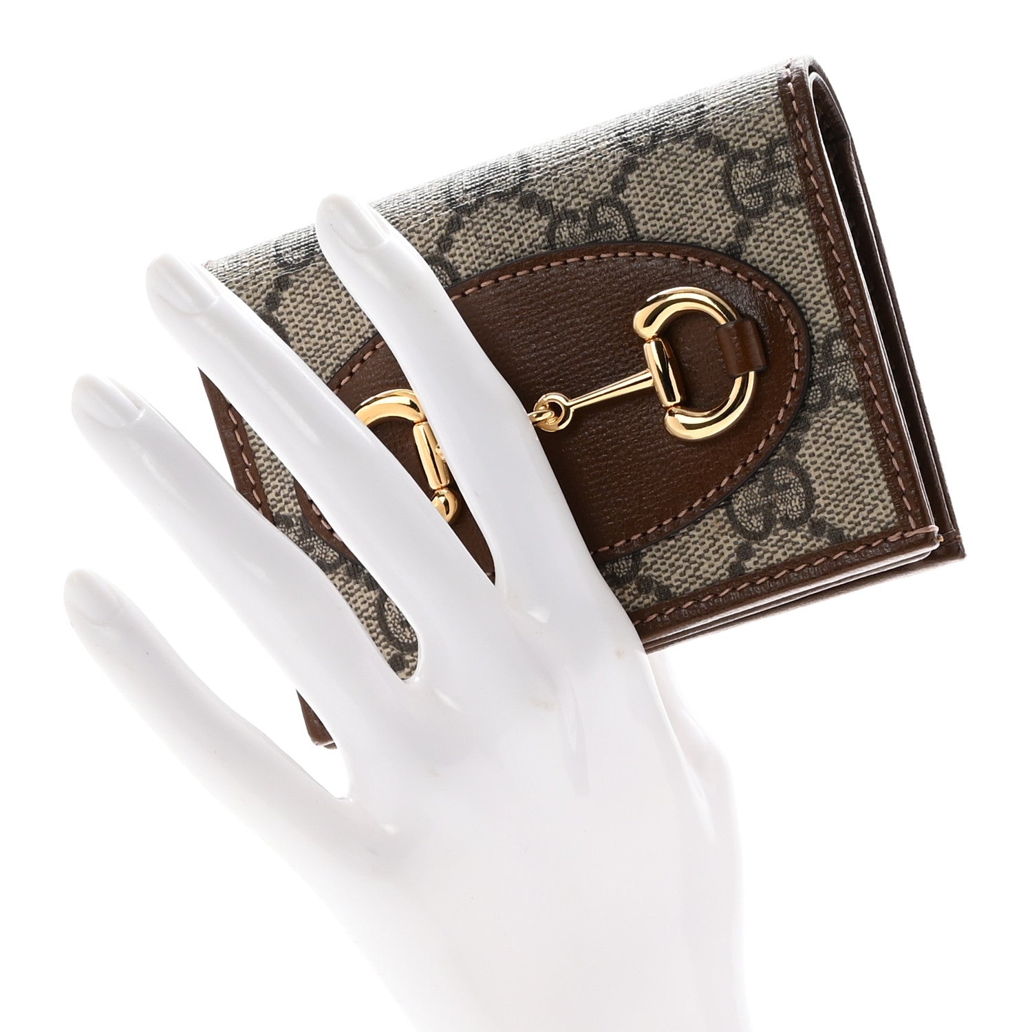 Gucci GG Supreme Monogram Horsebit 1955 Card Case Wallet Beige Ebony Brown Sugar 2 of 9