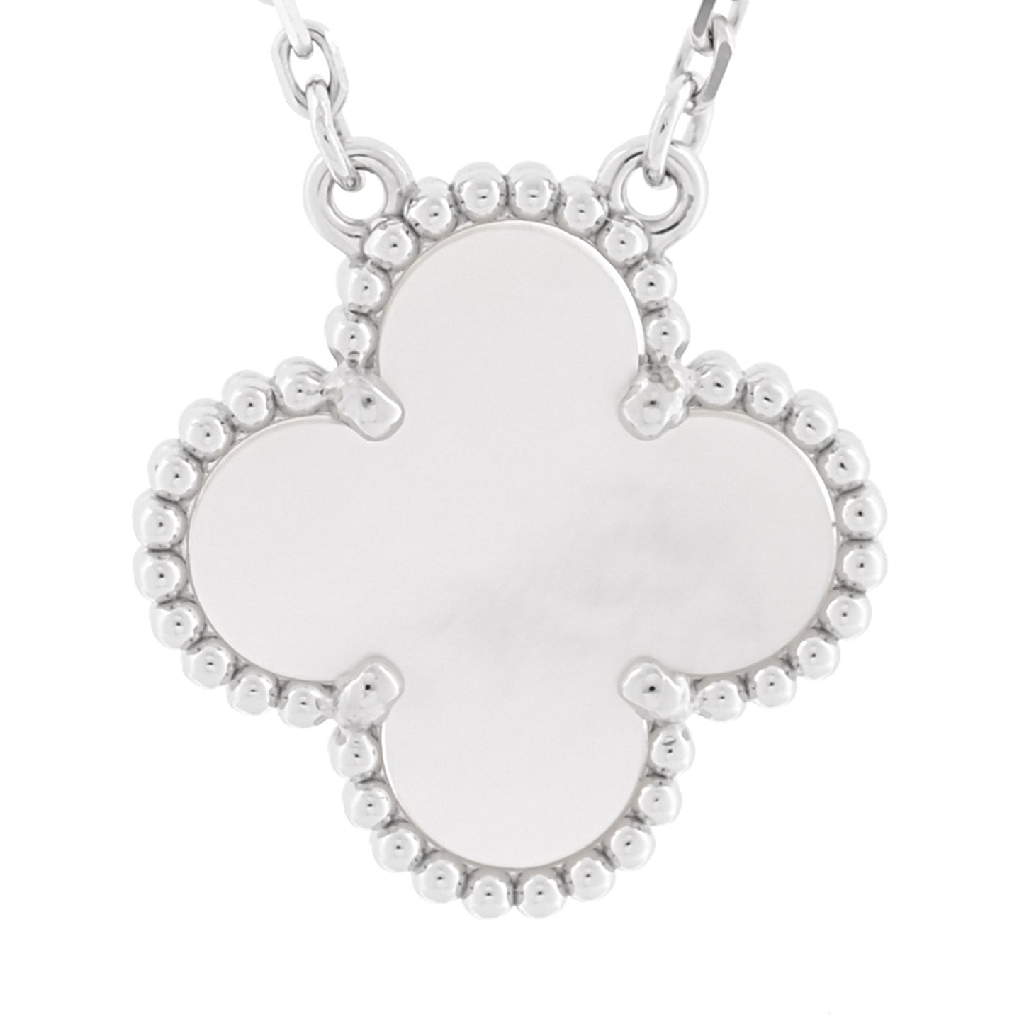 18K White Gold Mother of Pearl Vintage Alhambra Pendant Necklace