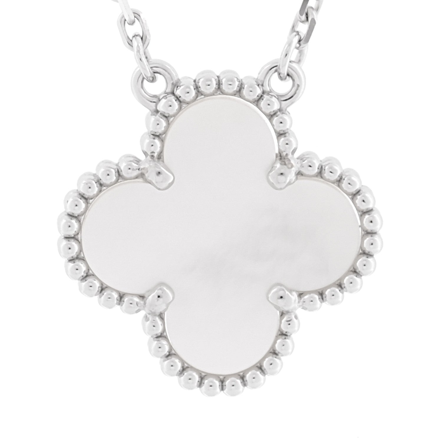 Van Cleef & Arpels 18K White Gold Mother of Pearl Vintage Alhambra Pendant Necklace 4 of 7