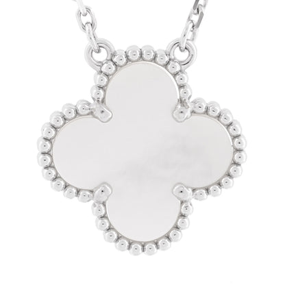 Van Cleef & Arpels 18K White Gold Mother of Pearl Vintage Alhambra Pendant Necklace 4 of 7