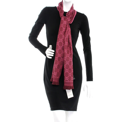 Gucci Wool Jacquard GG Monogram Sten Fringe Scarf Magenta Bordeaux 2 of 5