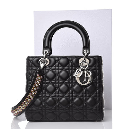 Christian Dior Lambskin Cannage Medium Lady Dior Crystal Strap Black 7 of 7