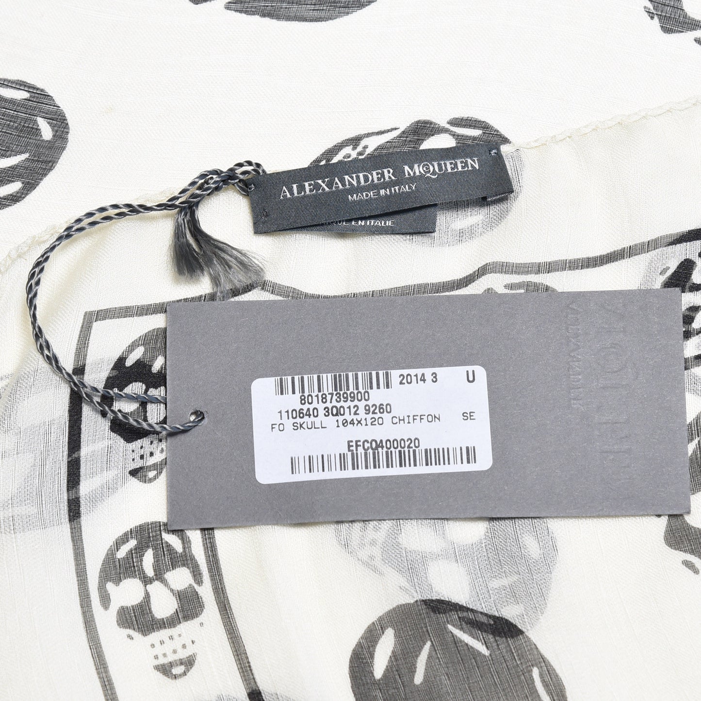 Silk Chiffon Skull Scarf Ivory Black