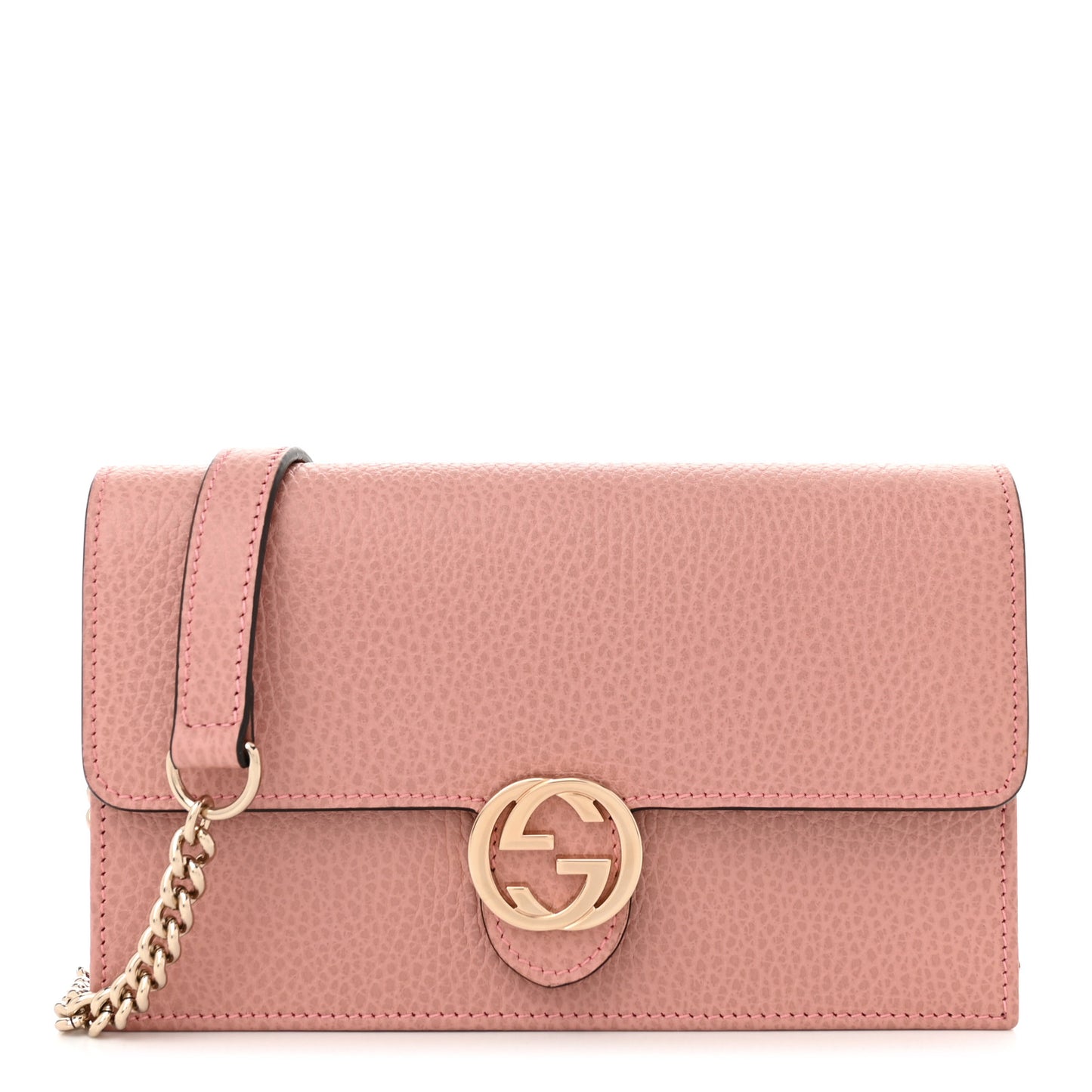 Dollar Calfskin Interlocking G Chain Wallet Soft Pink