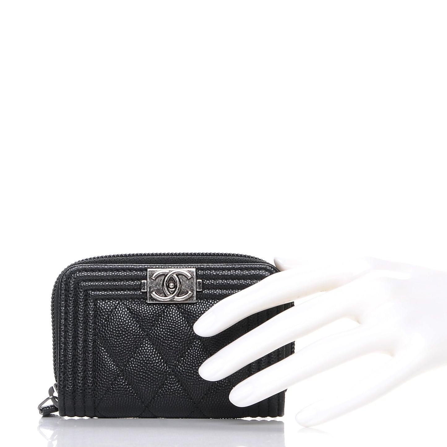 Caviar Quilted Boy Zip Around Coin Purse Wallet Black