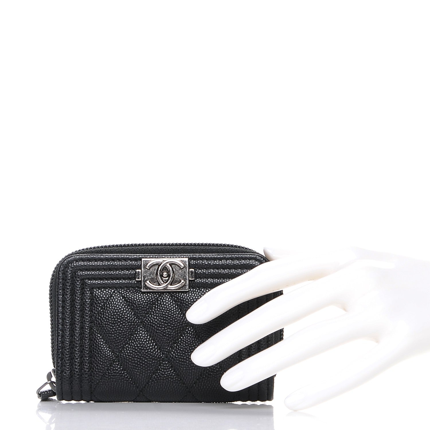 Chanel Caviar Quilted Boy Zip Around Coin Purse Wallet Black 2 of 8