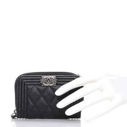 Chanel Caviar Quilted Boy Zip Around Coin Purse Wallet Black 2 of 8