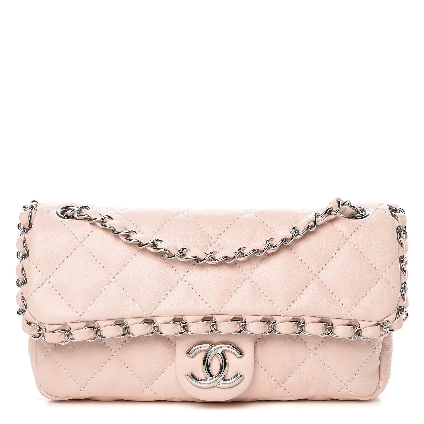 Calfskin Quilted Small Chain Me Flap Light Pink