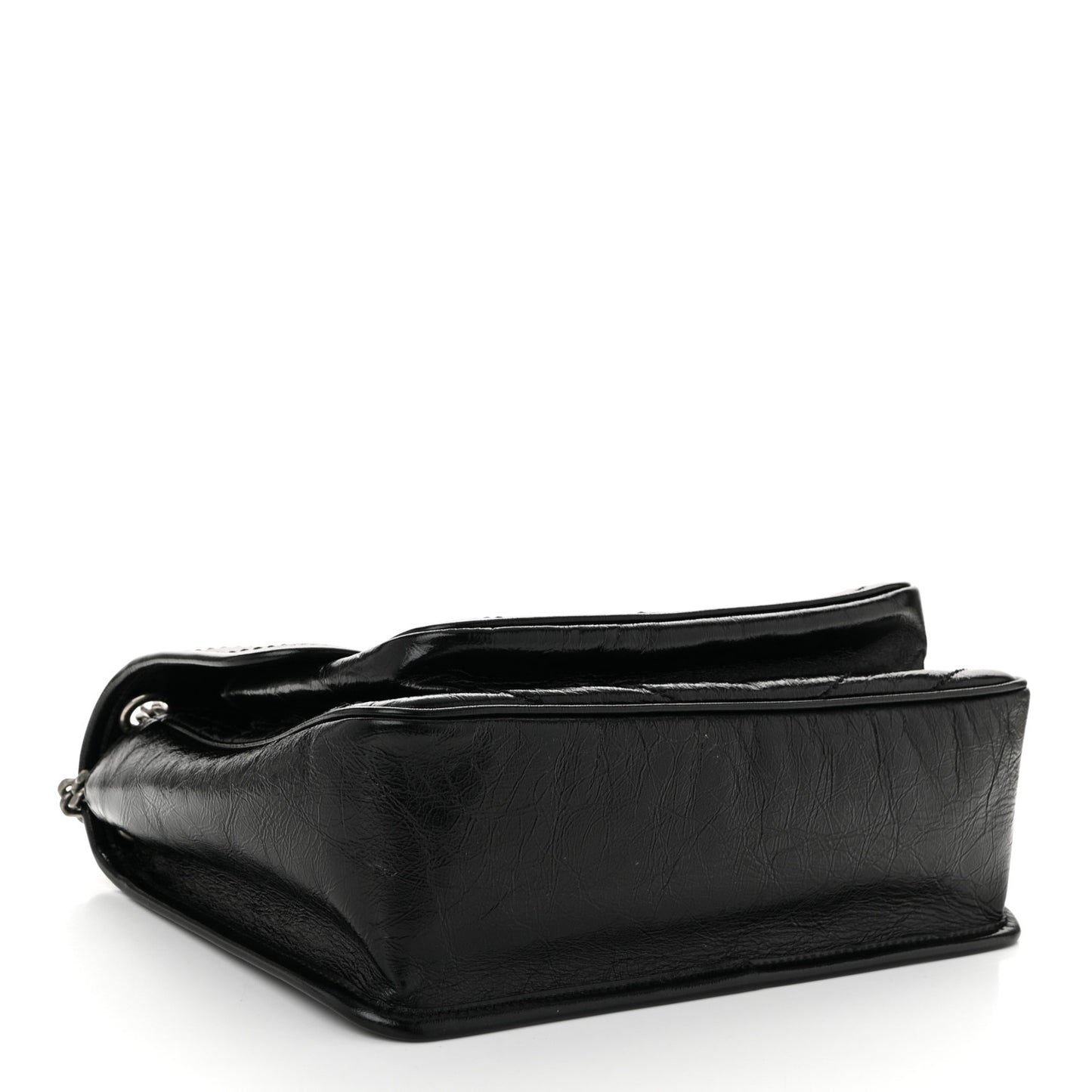 Crinkled Calfskin Matelasse Monogram Medium Niki Chain Satchel Black