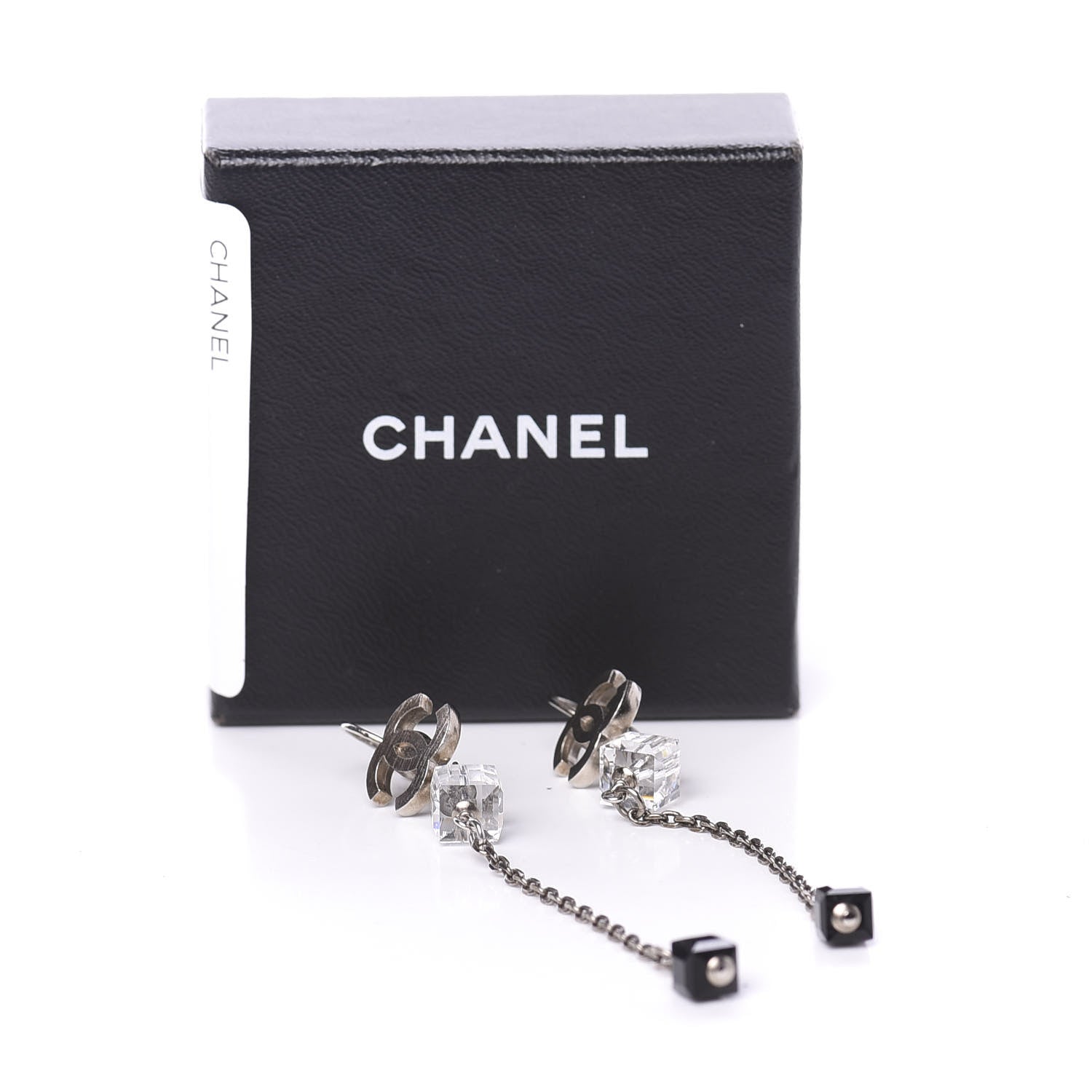 Chanel Crystal CC Dangle Earrings Silver Black 5 of 5