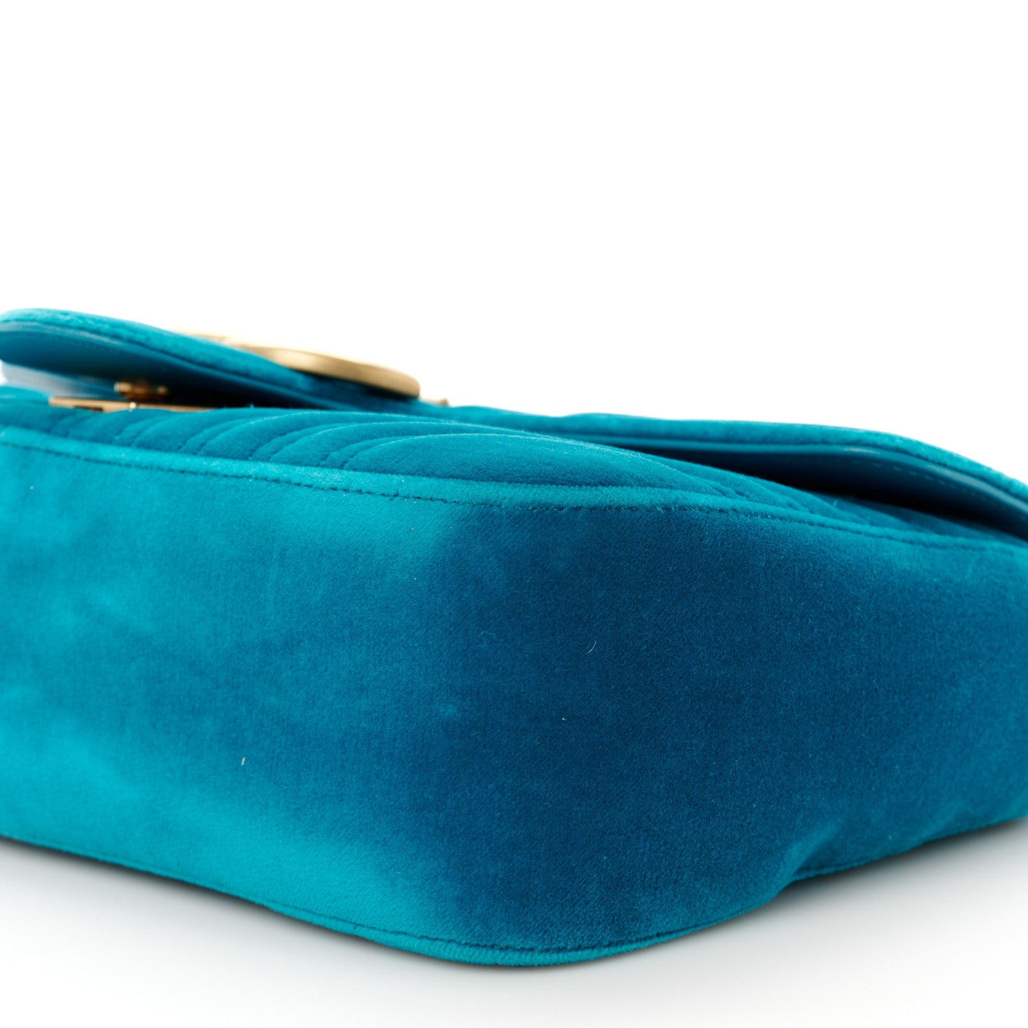 Gucci Velvet Matelasse Small GG Marmont Shoulder Bag Pavone Cyan 11 of 11