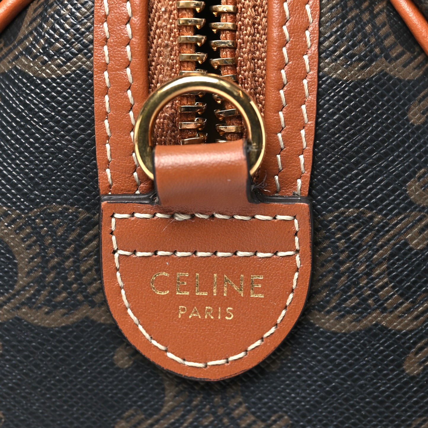 Triomphe Canvas Calfskin Small Boston Bag Tan