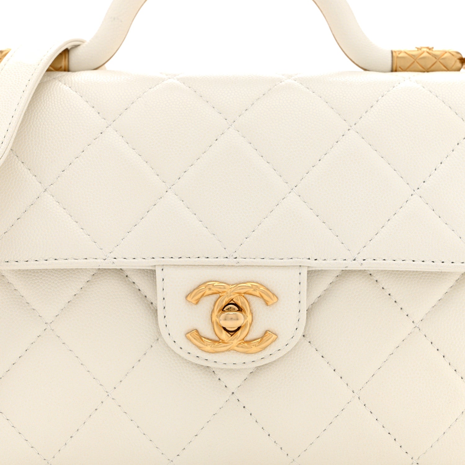 Chanel Shiny Caviar Quilted Small Top Handle Flap White 8 of 10