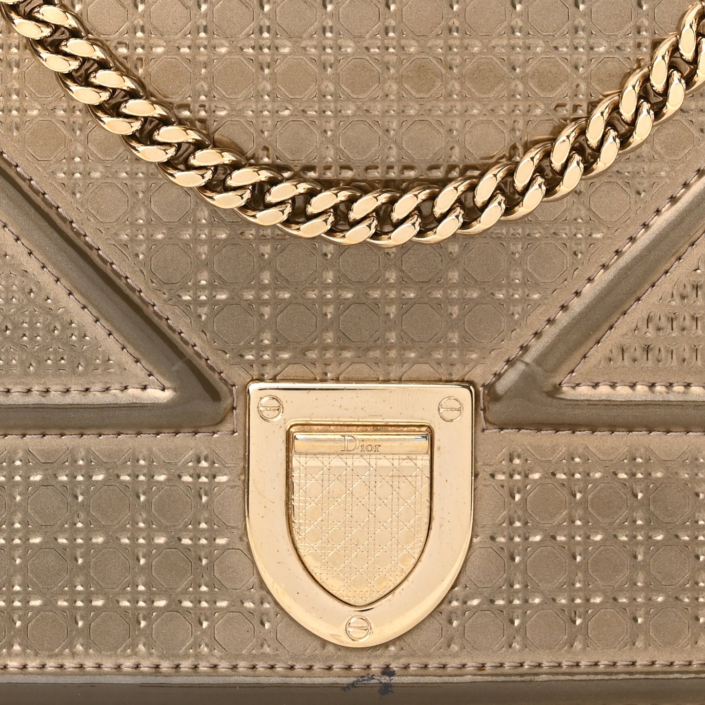 Metallic Patent Micro-Cannage Diorama Wallet on Chain Pouch Gold