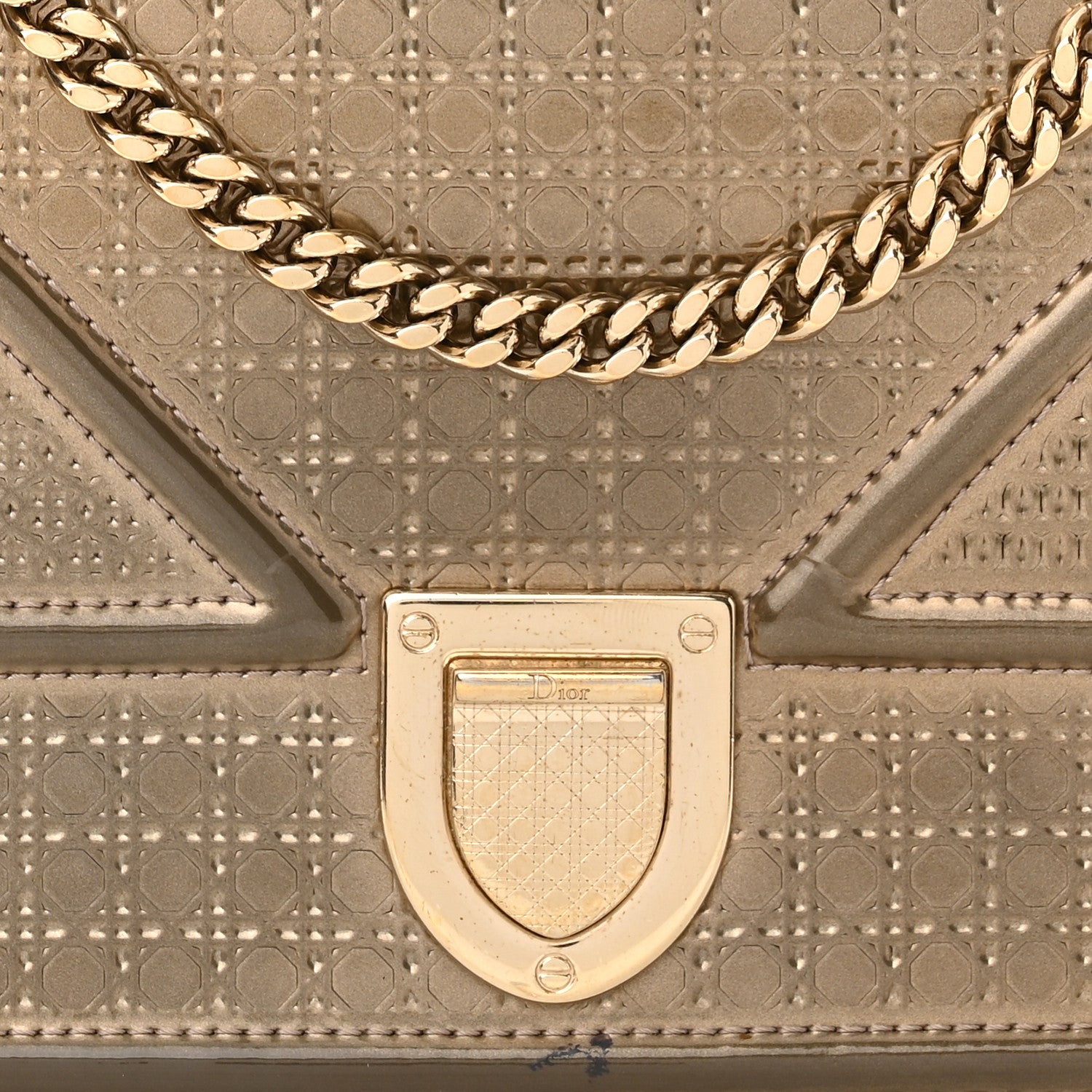 Christian Dior Metallic Patent Micro-Cannage Diorama Wallet on Chain Pouch Gold 7 of 10