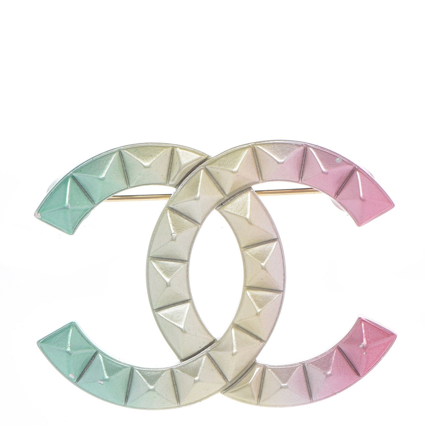 Metal Studded CC Rainbow Brooch Multicolor