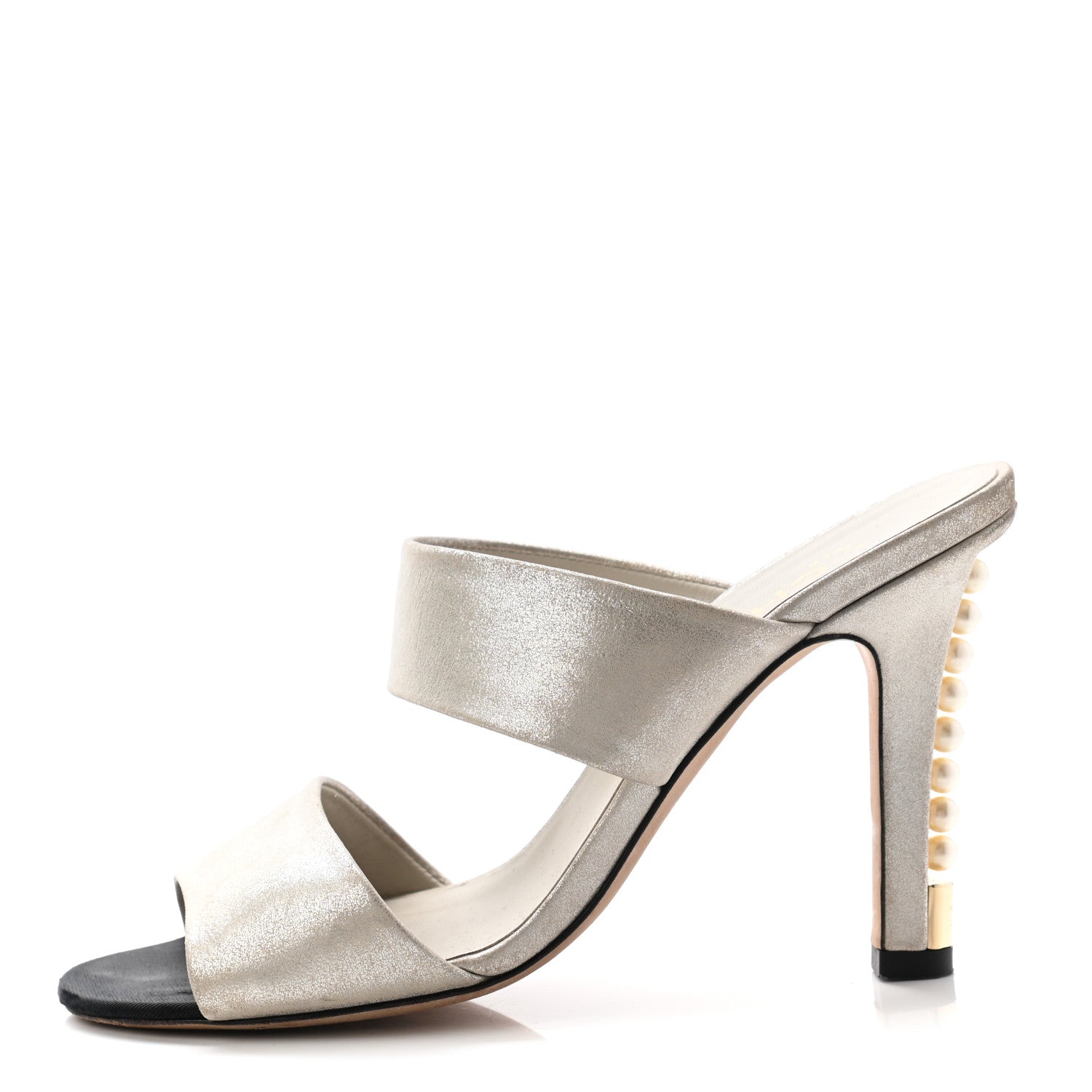 Chanel Metallic Lambskin Pearl Sandal Mules 37 Silver 1 of 13