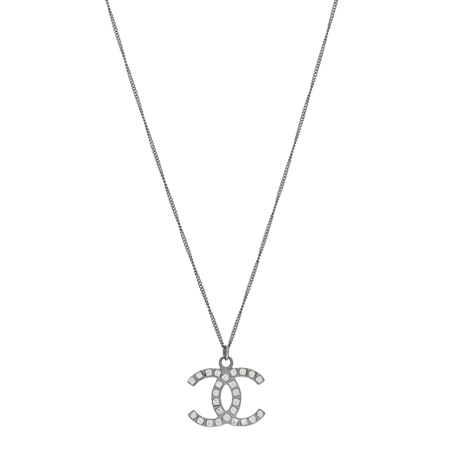 Chanel Baguette Crystal CC Necklace Silver 1 of 4