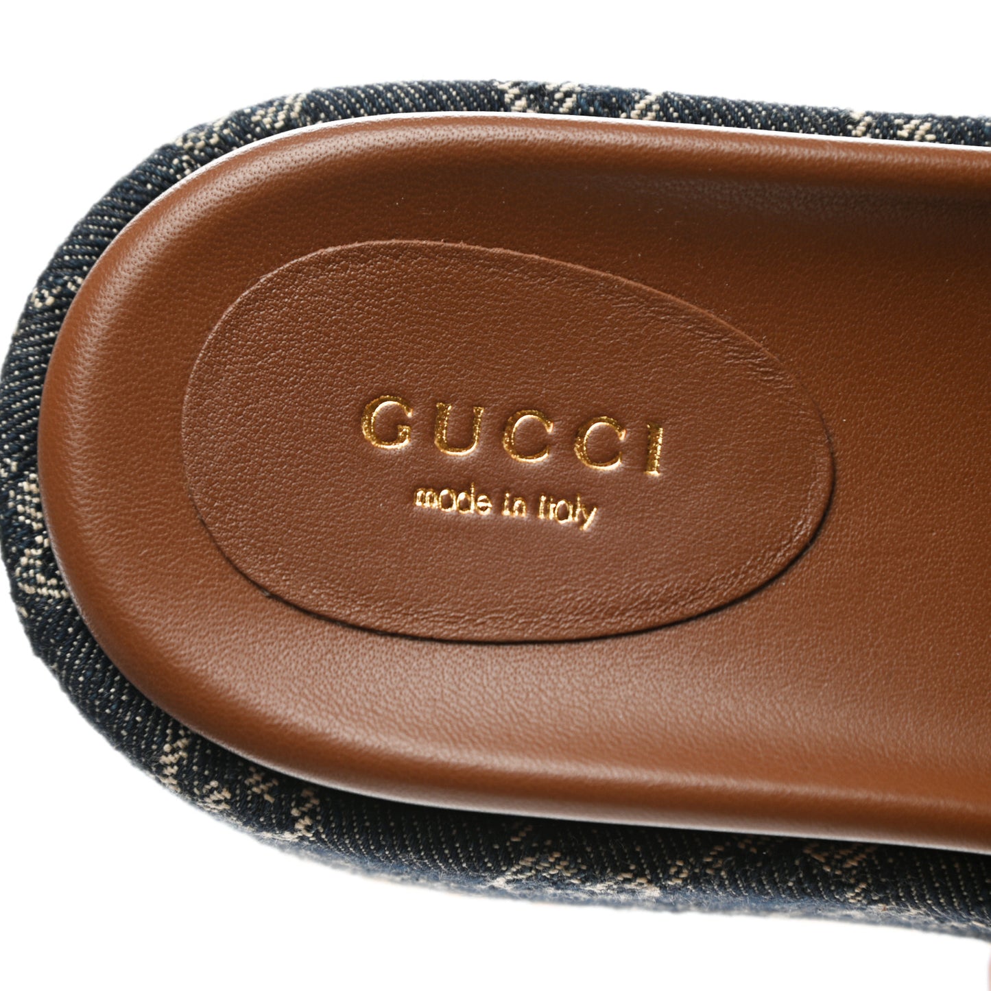 New Denim GG Monogram Angelina Platform 55mm Slide Sandals 37 Blue Tea