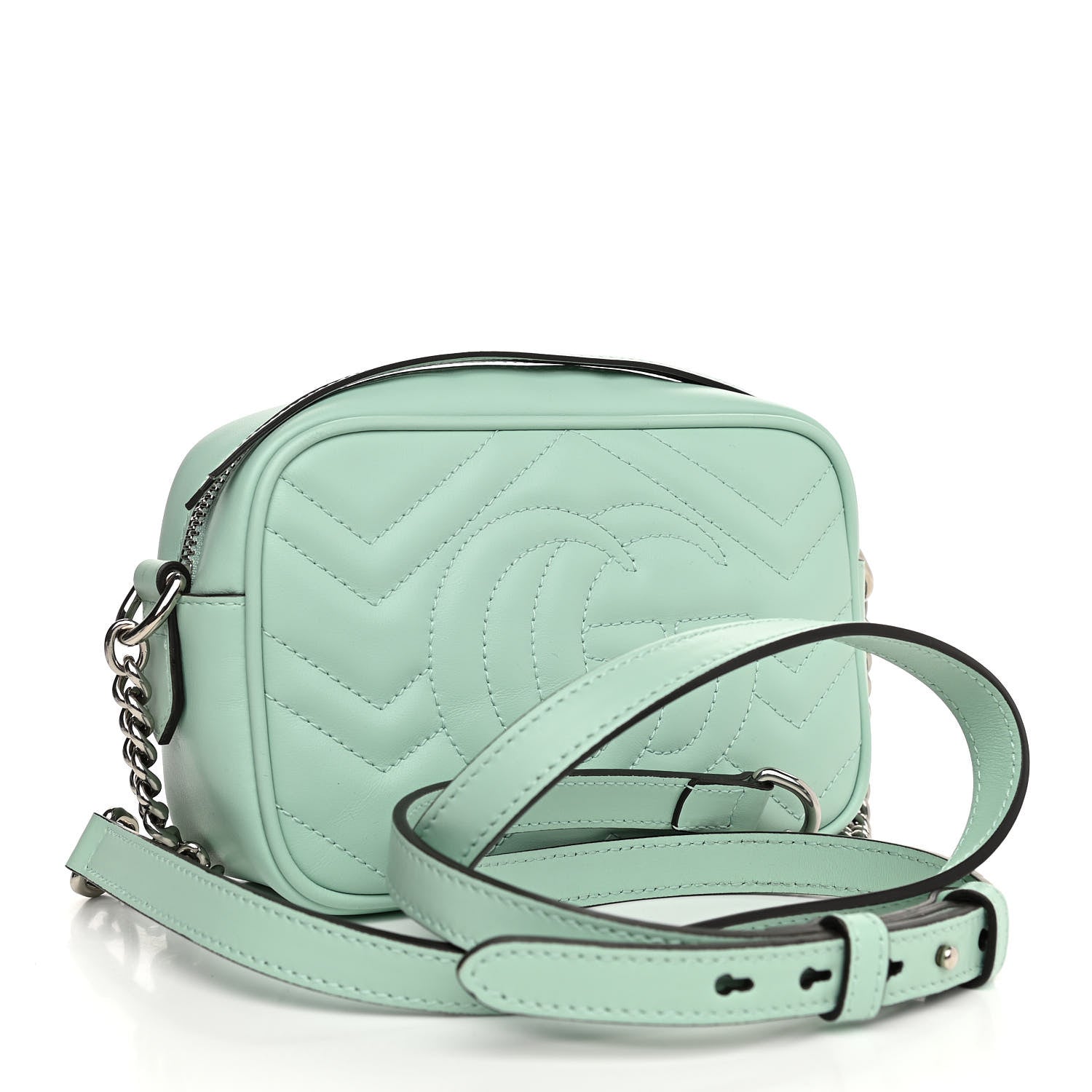 Gucci Calfskin Matelasse Mini GG Marmont Chain Shoulder Bag Water Green 2 of 11