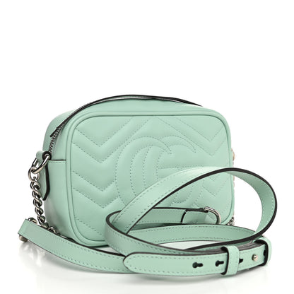 Gucci Calfskin Matelasse Mini GG Marmont Chain Shoulder Bag Water Green 2 of 11