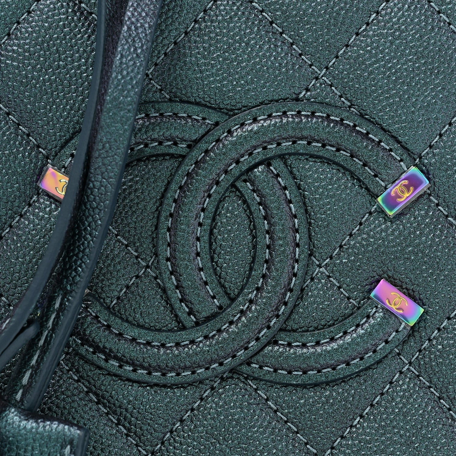 Chanel Iridescent Caviar Quilted Small CC Filigree Vanity Case Dark Turquoise 9 of 12